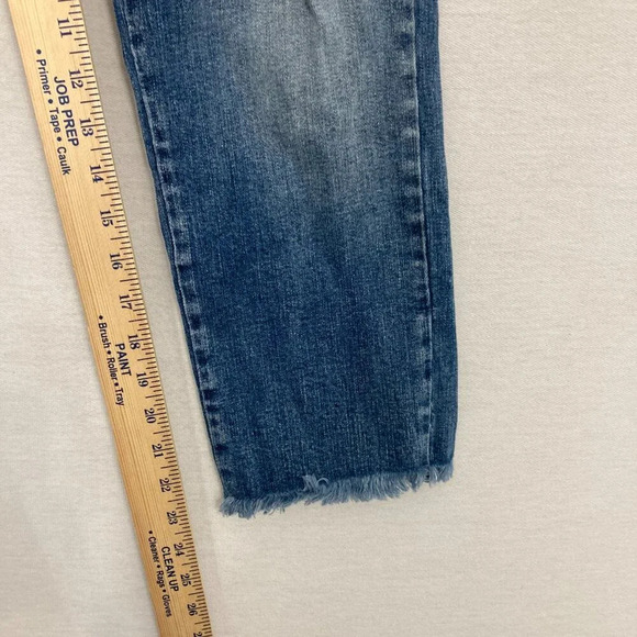 Kancan Blue Distressed Floral Embroidered Frayed Hem Slim Crop Jeans size 27 - Picture 9 of 12